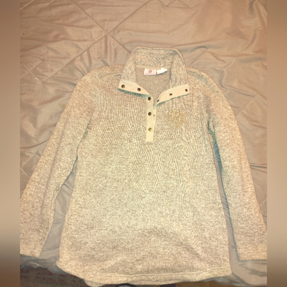 Gray Monogrammed Pullover Sweater